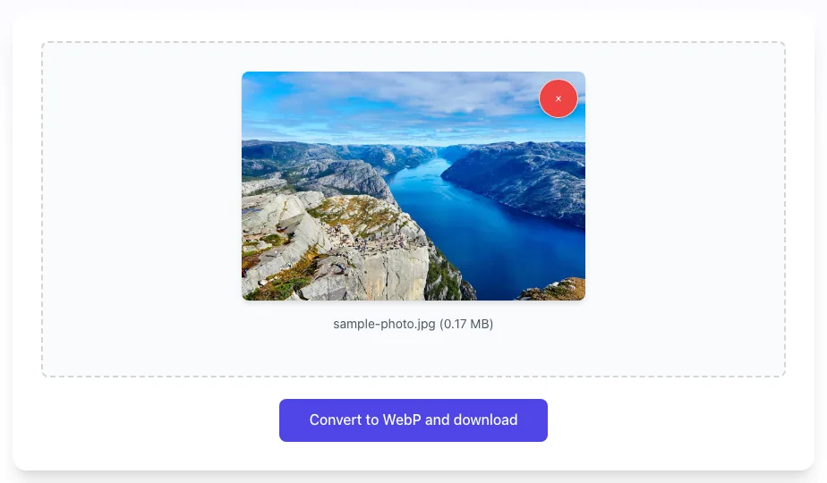 Image To Webp Converter showing its result