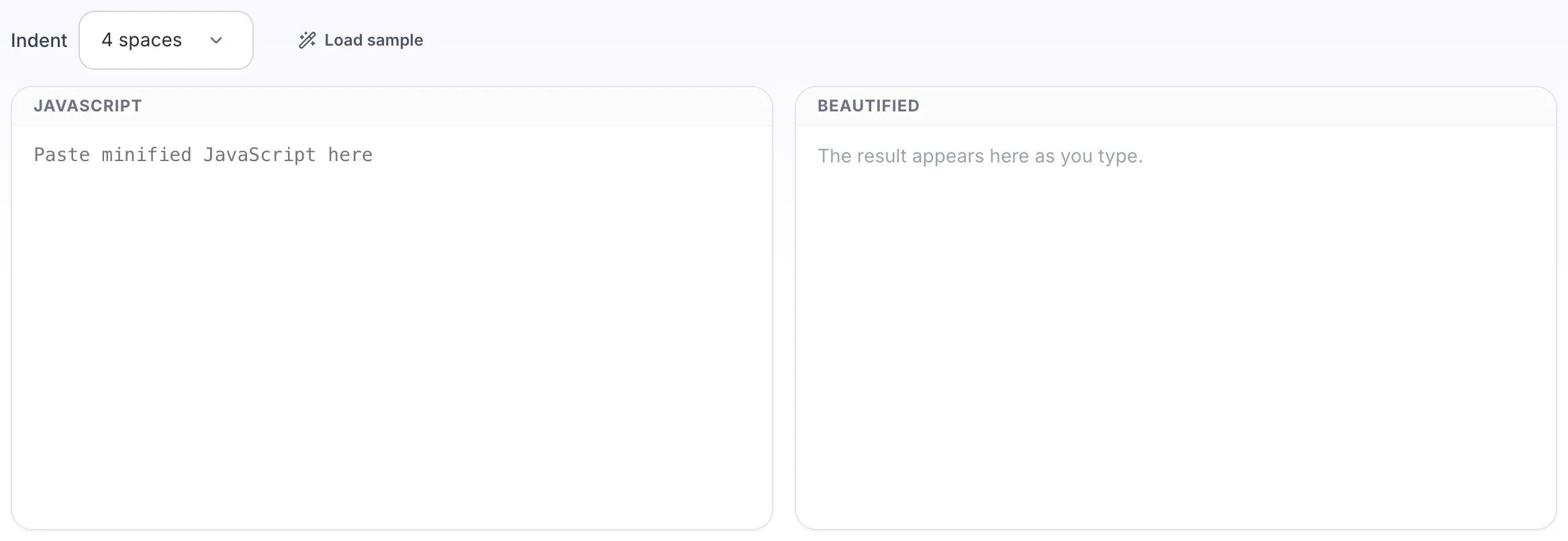 Empty JavaScript Beautifier before any input