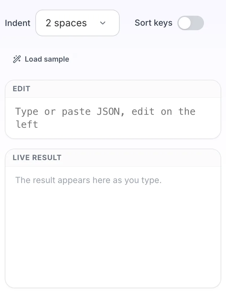 Empty JSON Editor before any input