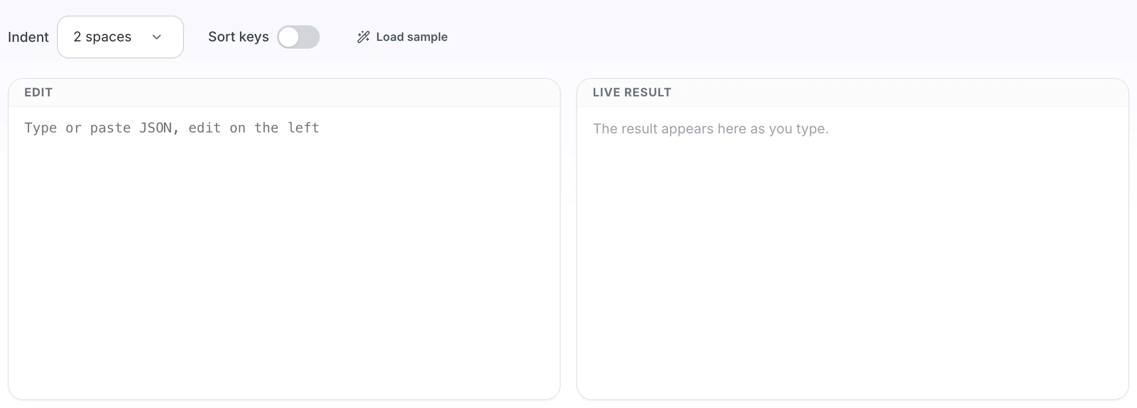 Empty JSON Editor before any input