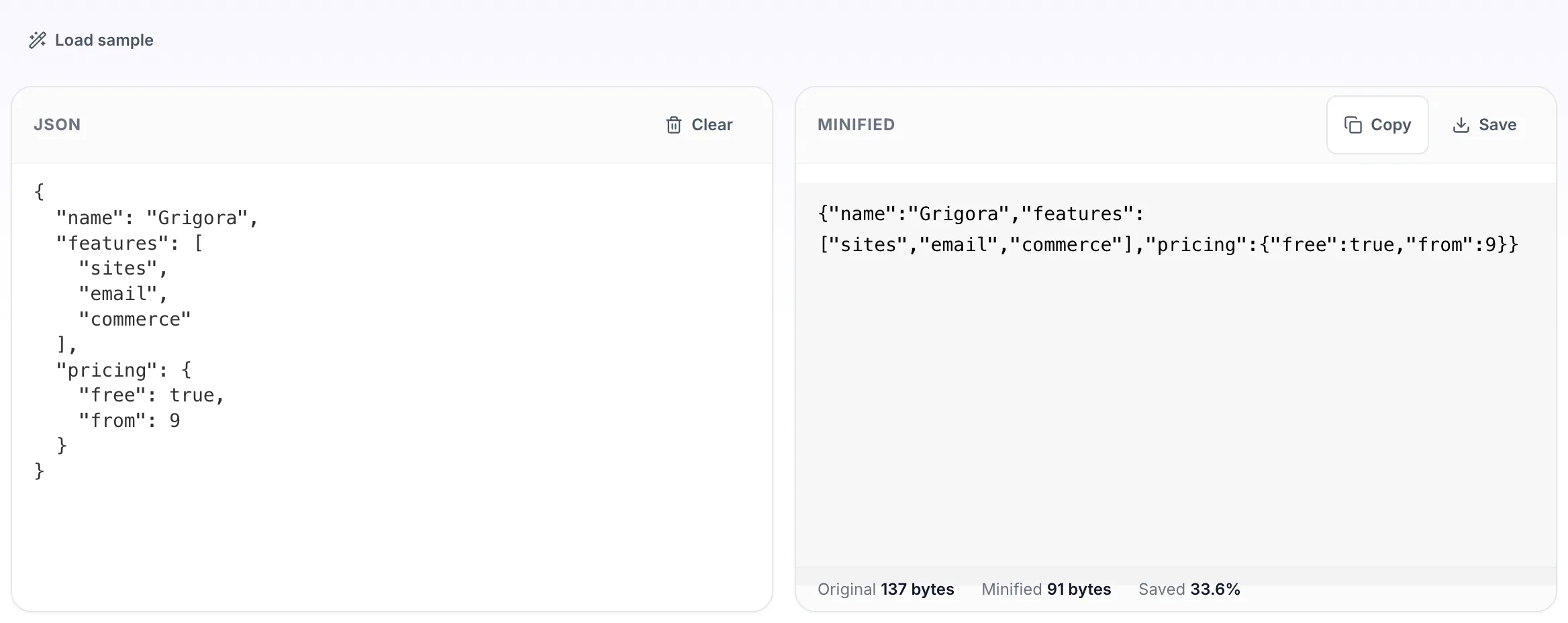 JSON Minifier with input in place