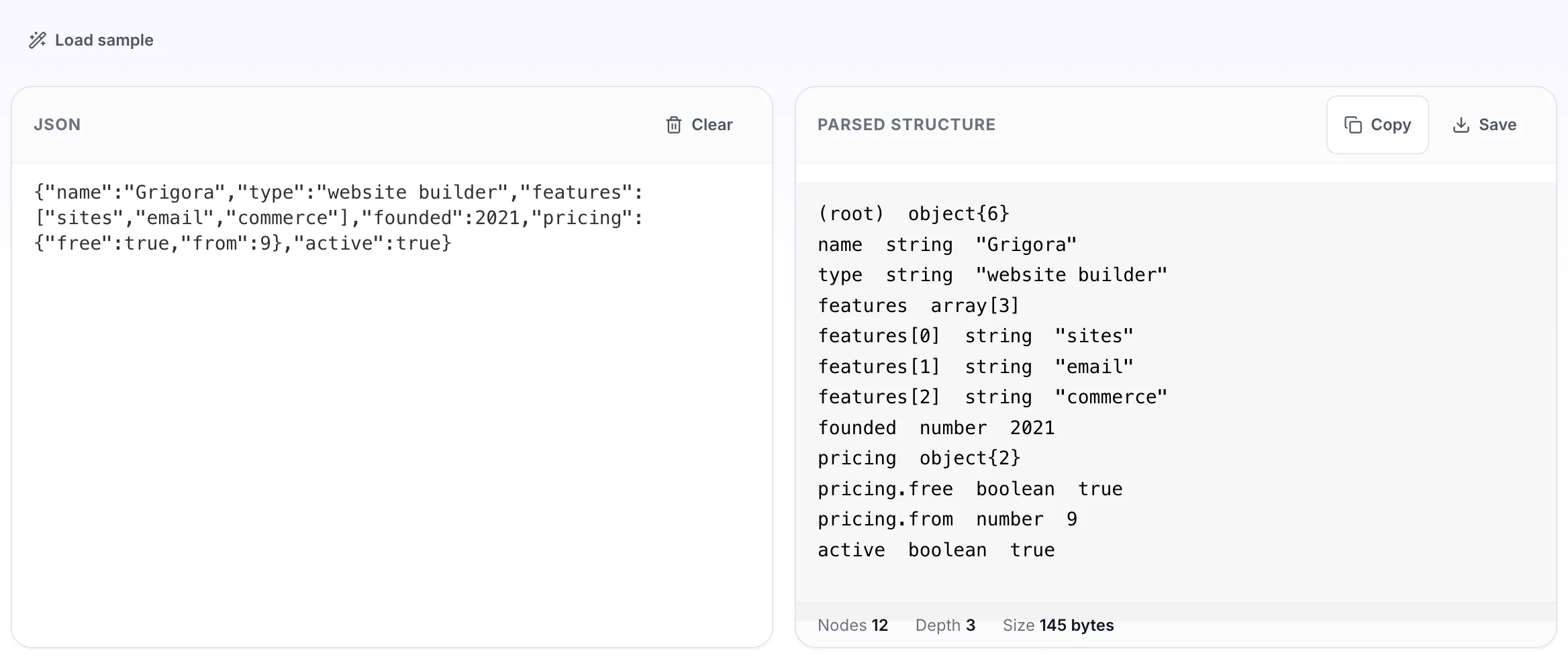 JSON Parser showing its result