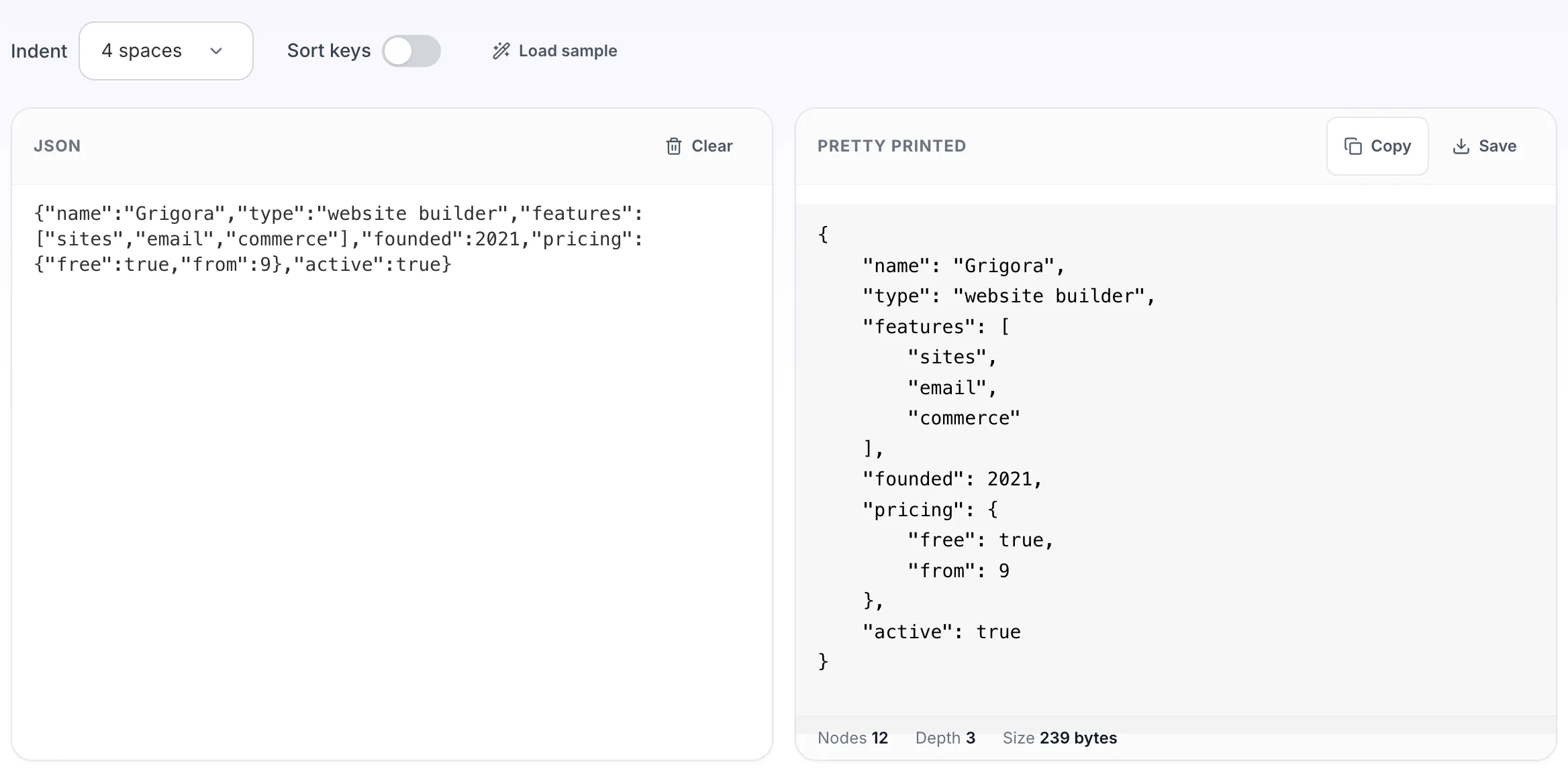 JSON Pretty Print with input in place