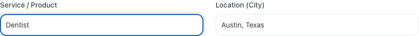 Local SEO Keywords Generator with input filled in