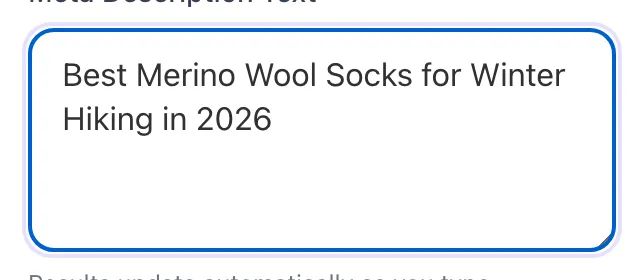Meta Description Length Checker showing its result