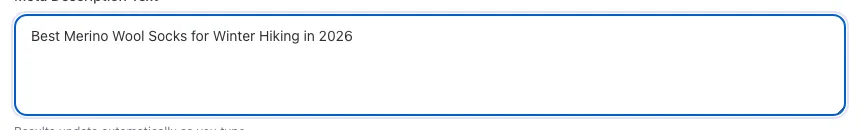 Meta Description Length Checker showing its result