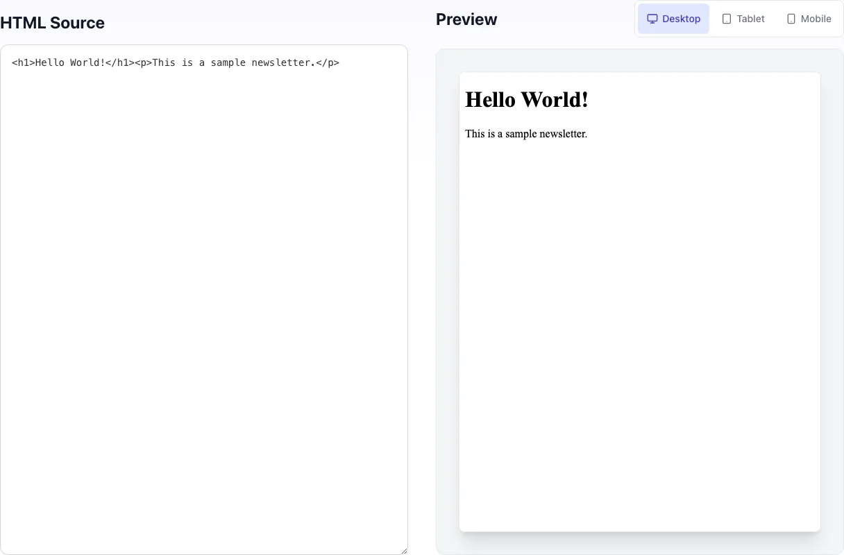 Empty Newsletter Preview Tool before any input