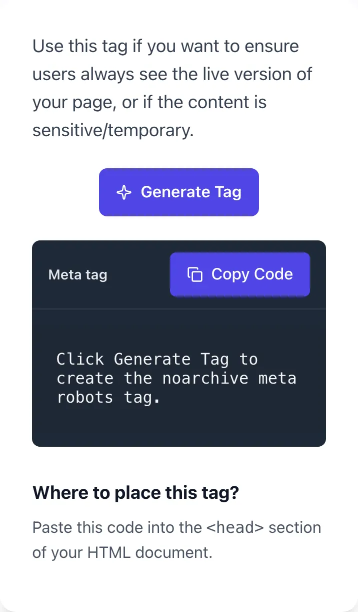 Empty Noarchive Tag Generator before any input