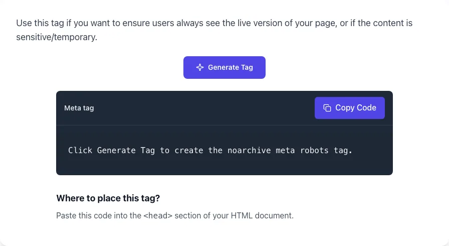 Empty Noarchive Tag Generator before any input