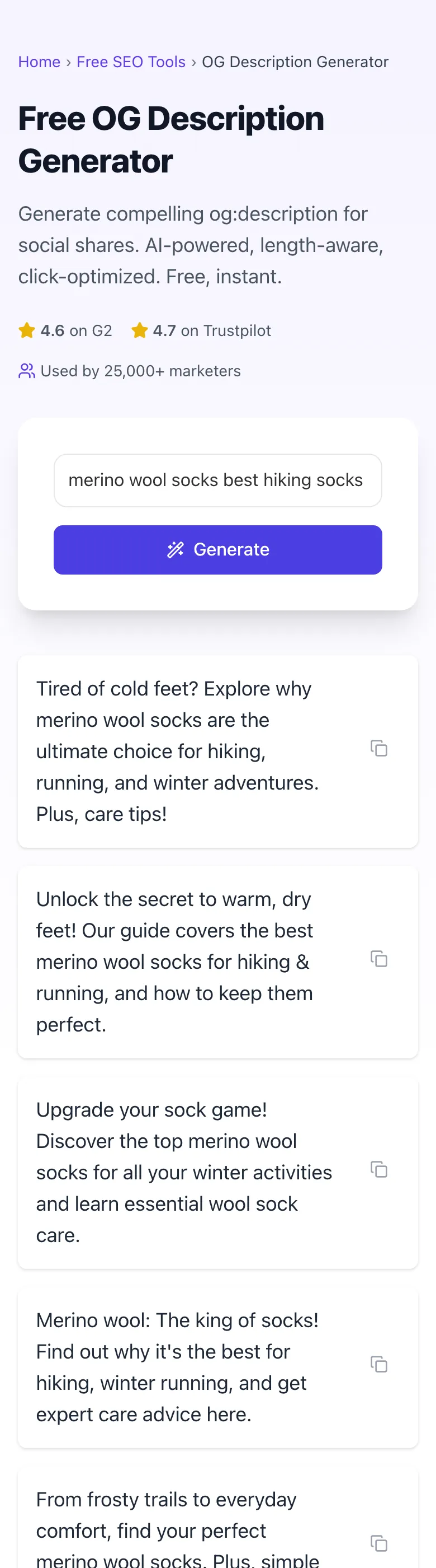 OG Description Generator showing its result