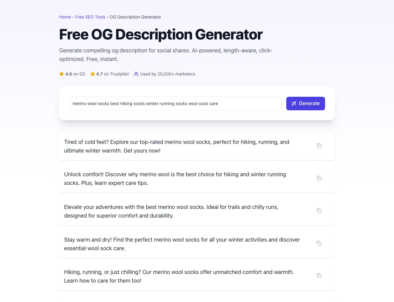 OG Description Generator showing its result
