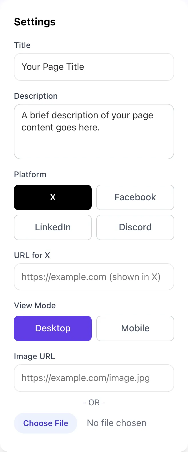 Empty OG Image Preview Tool before any input