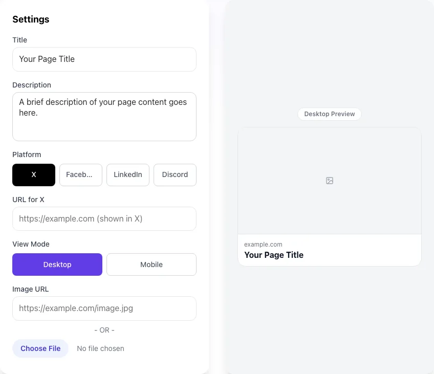 Empty OG Image Preview Tool before any input