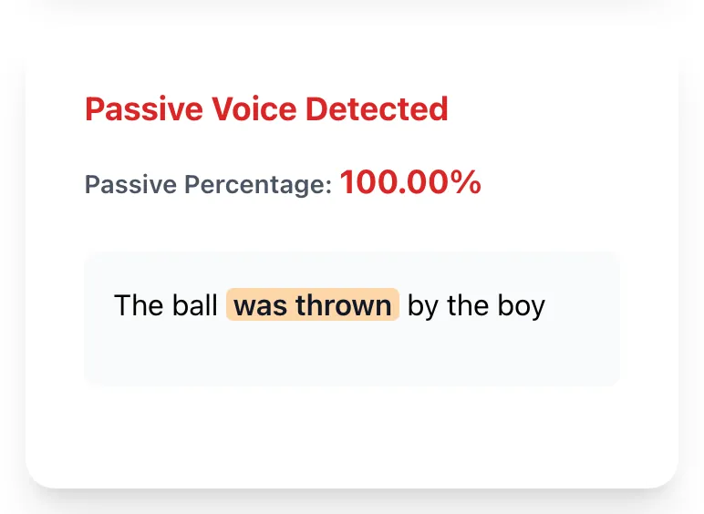 Passive Voice Detector showing its result