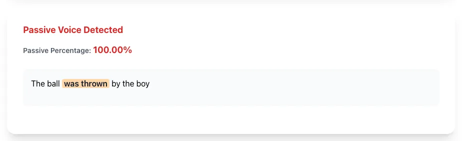 Passive Voice Detector showing its result