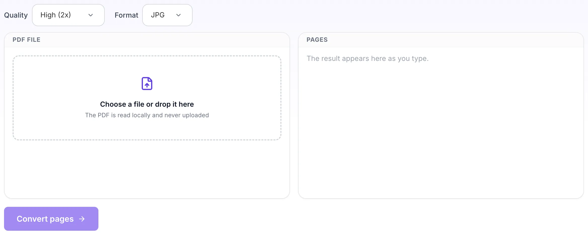 Empty PDF to JPG Converter before any input