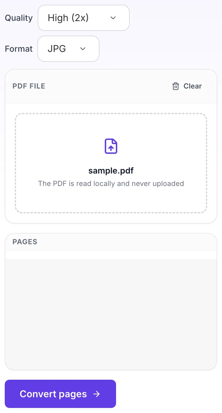 PDF to JPG Converter with input in place