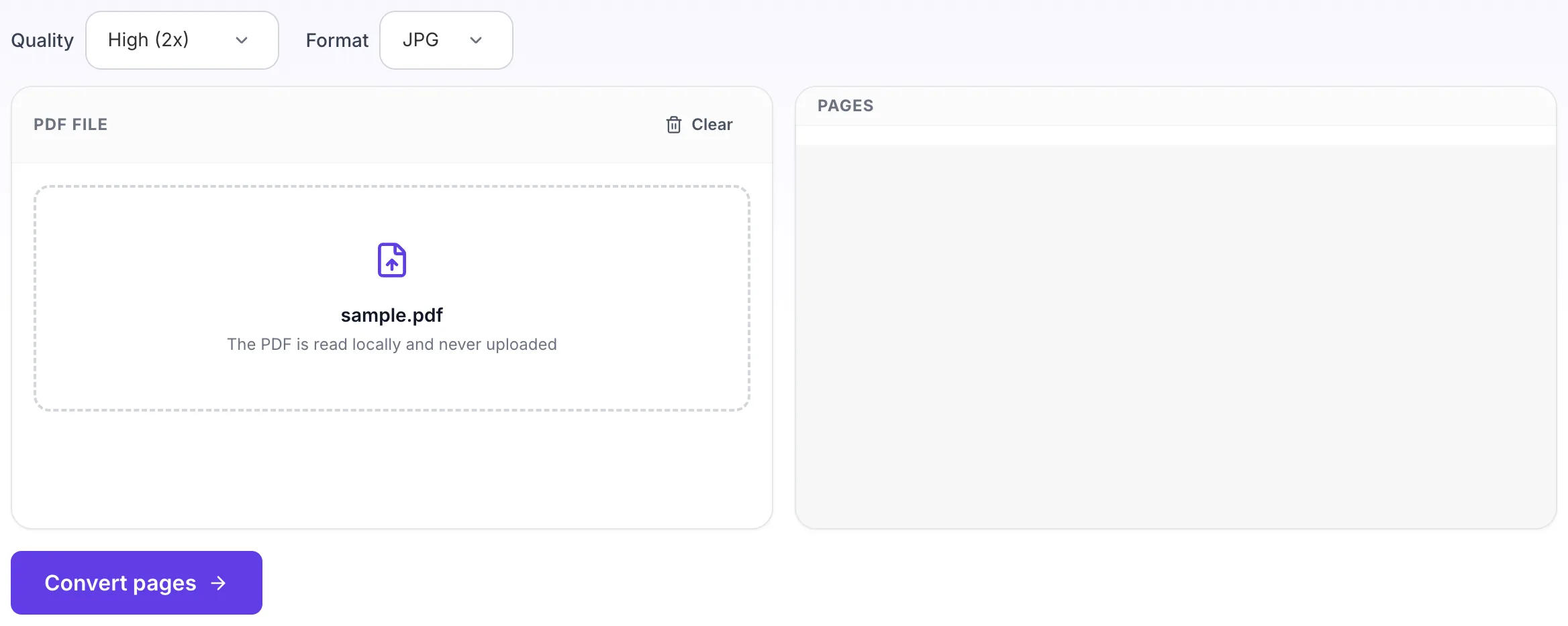 PDF to JPG Converter with input in place