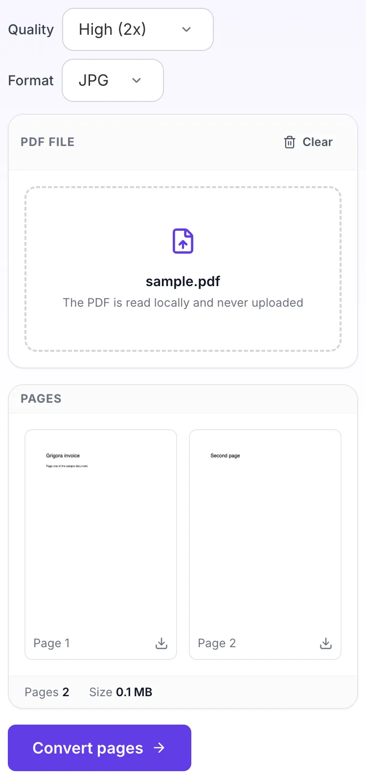 PDF to JPG Converter showing its result