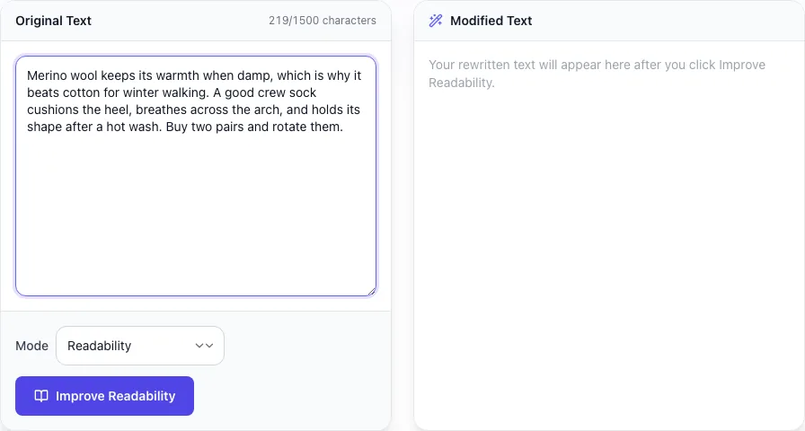 Readability Improver with input filled in
