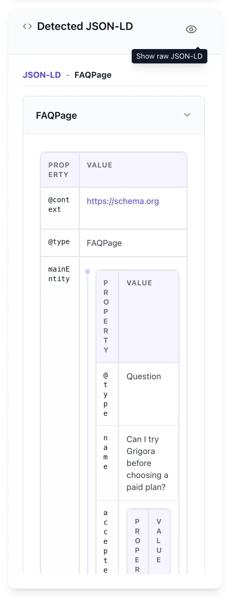 Schema Rich Results Checker showing its result