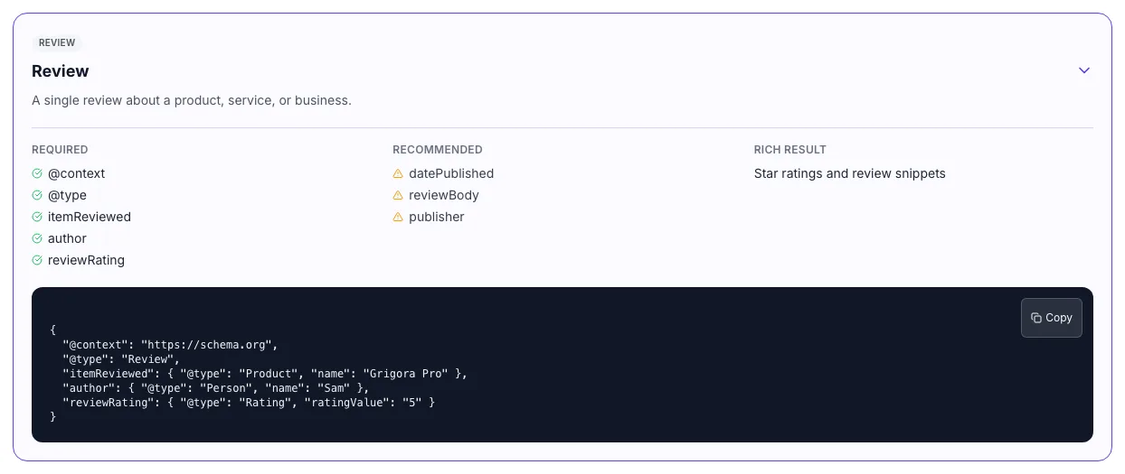 Schema Validator showing its result