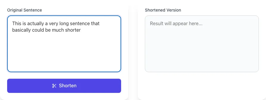Sentence Shortener with input filled in
