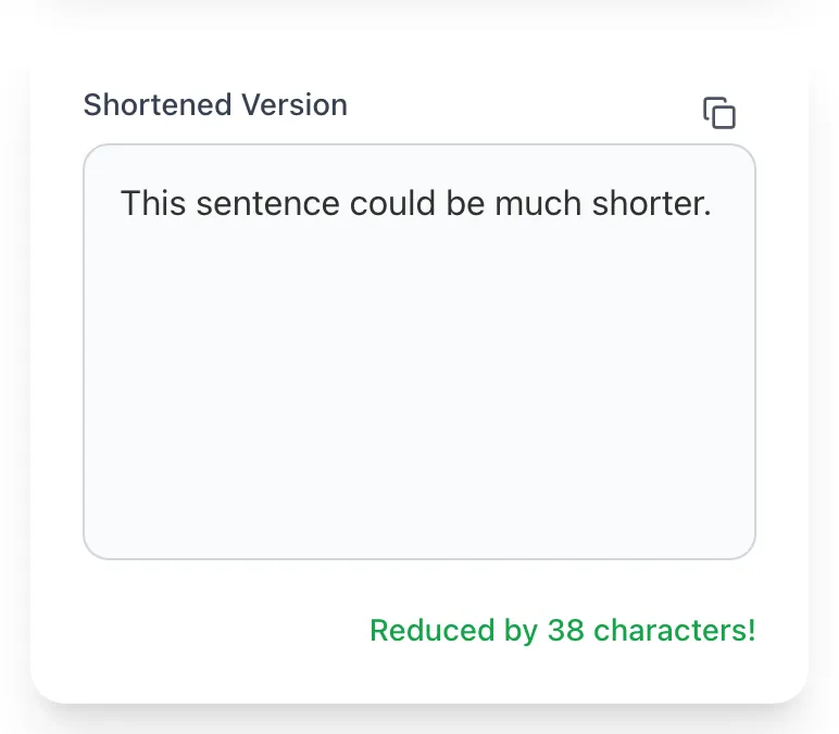 Sentence Shortener showing its result