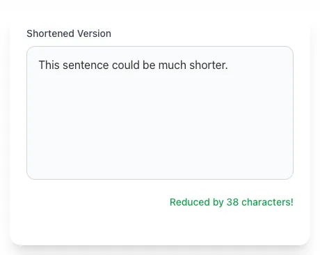 Sentence Shortener showing its result