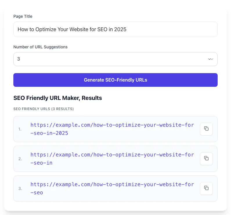 SEO Friendly URL Maker showing its result