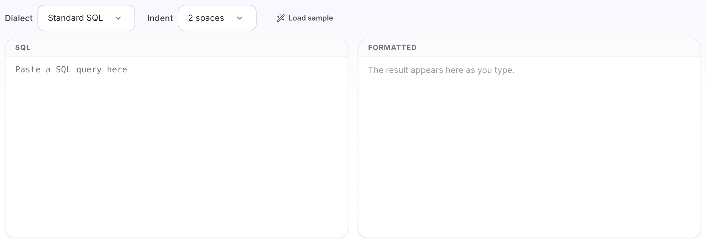 Empty SQL Formatter before any input