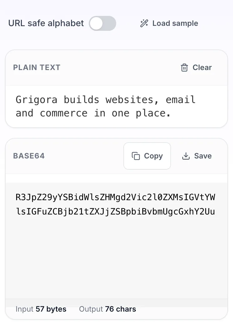Text to Base64 Encoder showing its result