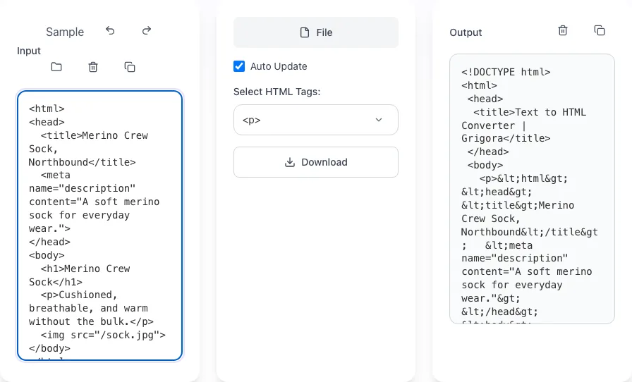 Text To HTML Converter with input filled in