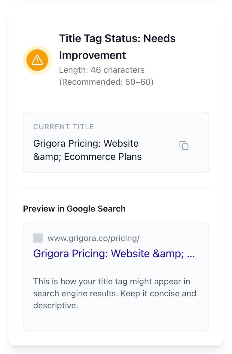 Title Tag Length Checker showing its result