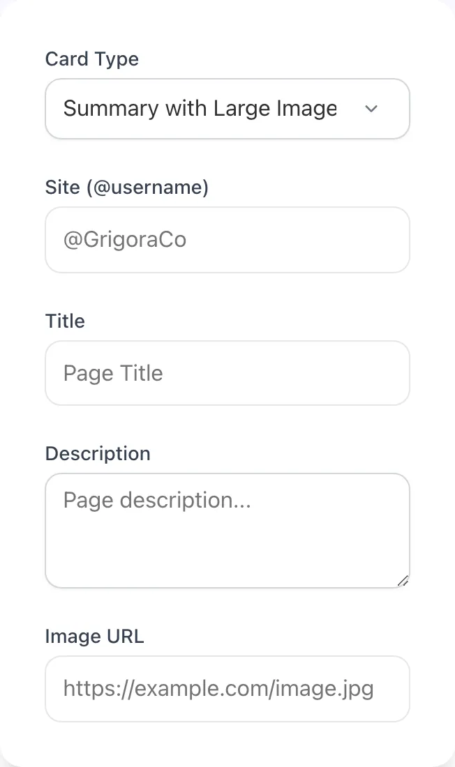 Empty Twitter Card Generator before any input