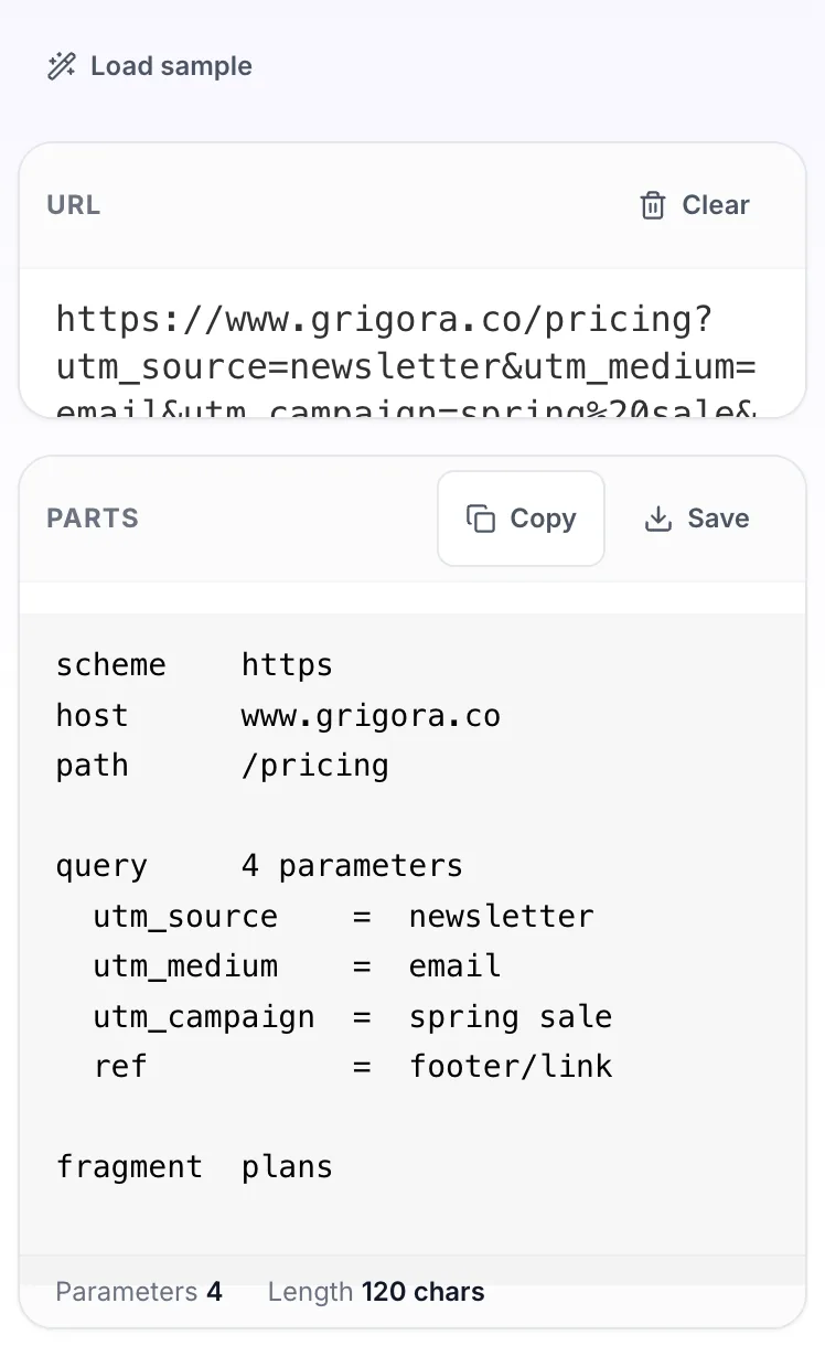 URL Beautifier showing its result