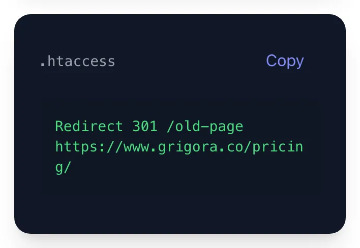 URL Redirect Generator showing its result