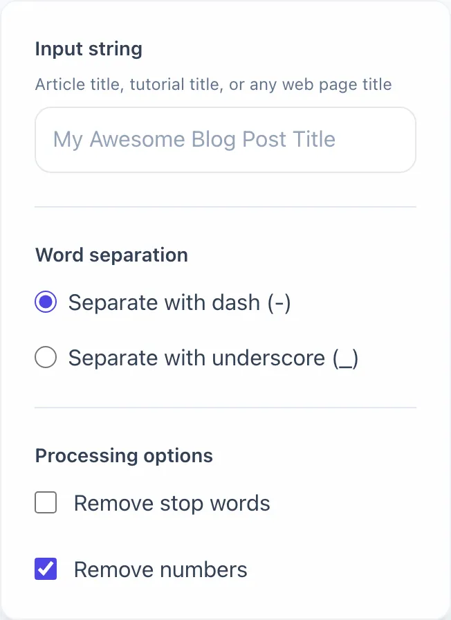 Empty URL Slug Generator before any input