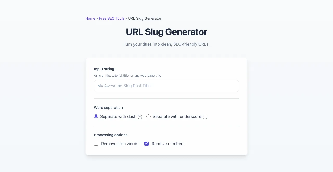 Empty URL Slug Generator before any input