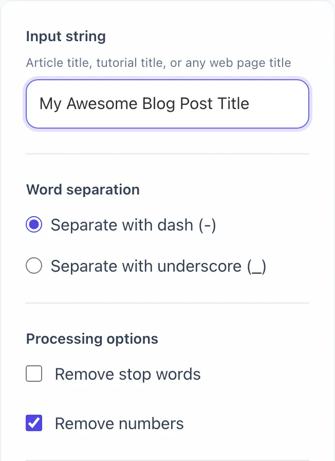 URL Slug Generator with input filled in