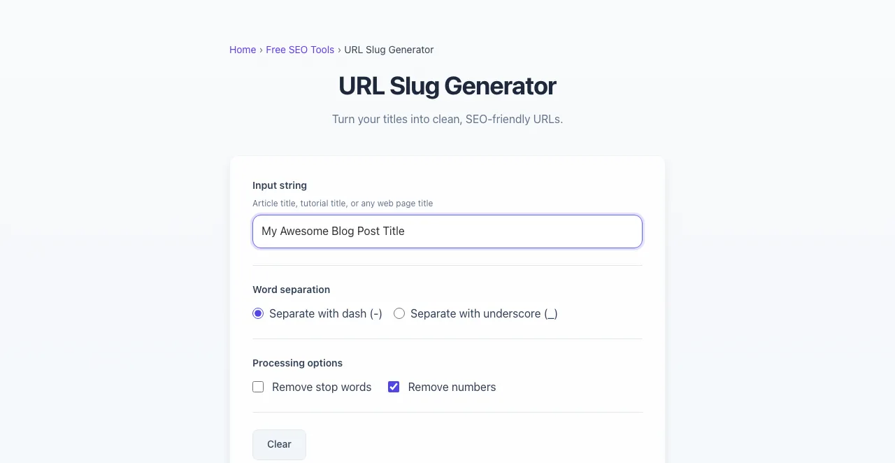 URL Slug Generator with input filled in