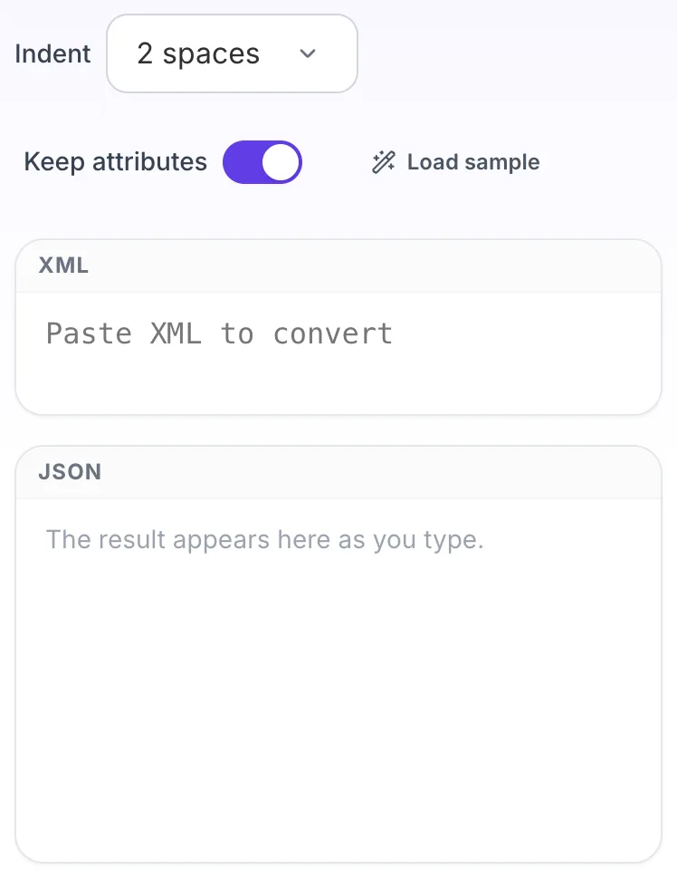 Empty XML to JSON Converter before any input