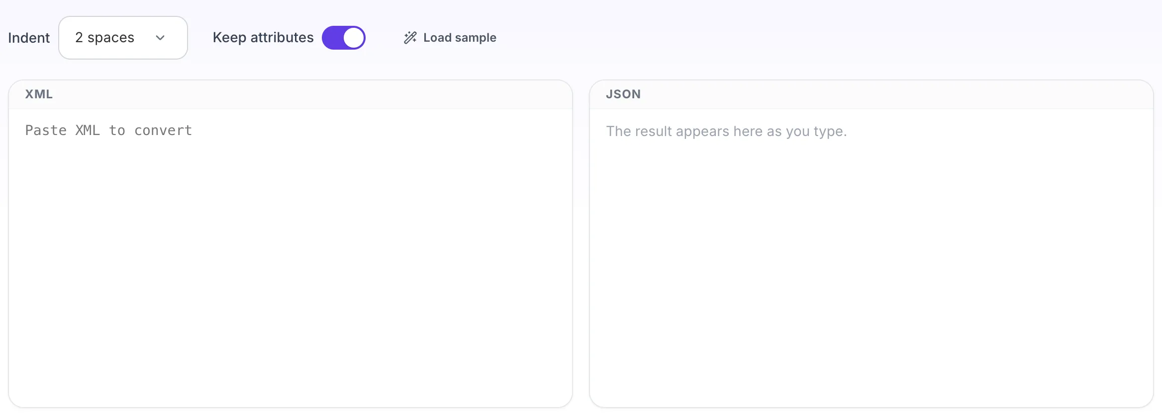 Empty XML to JSON Converter before any input