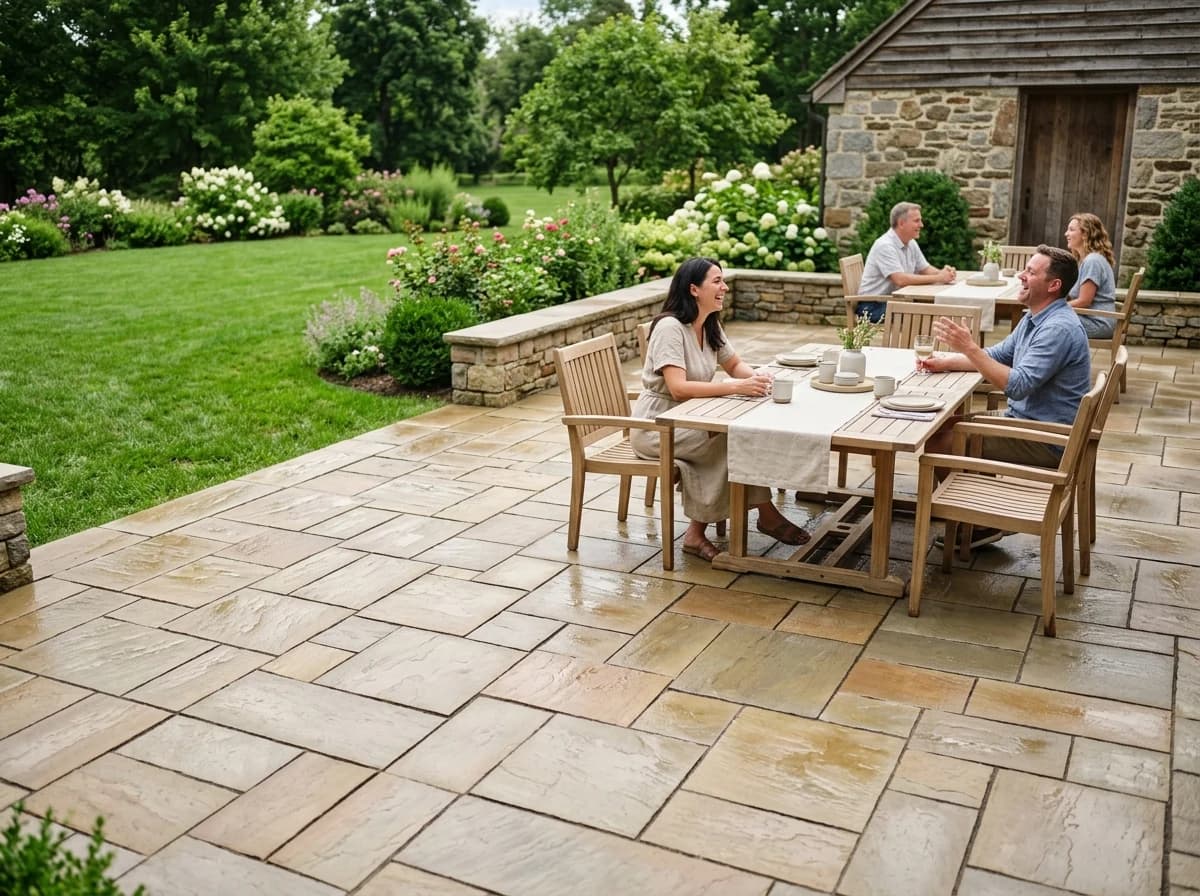Newly pressure-washed patio, looking pristine and ready for use, with outdoor furniture.