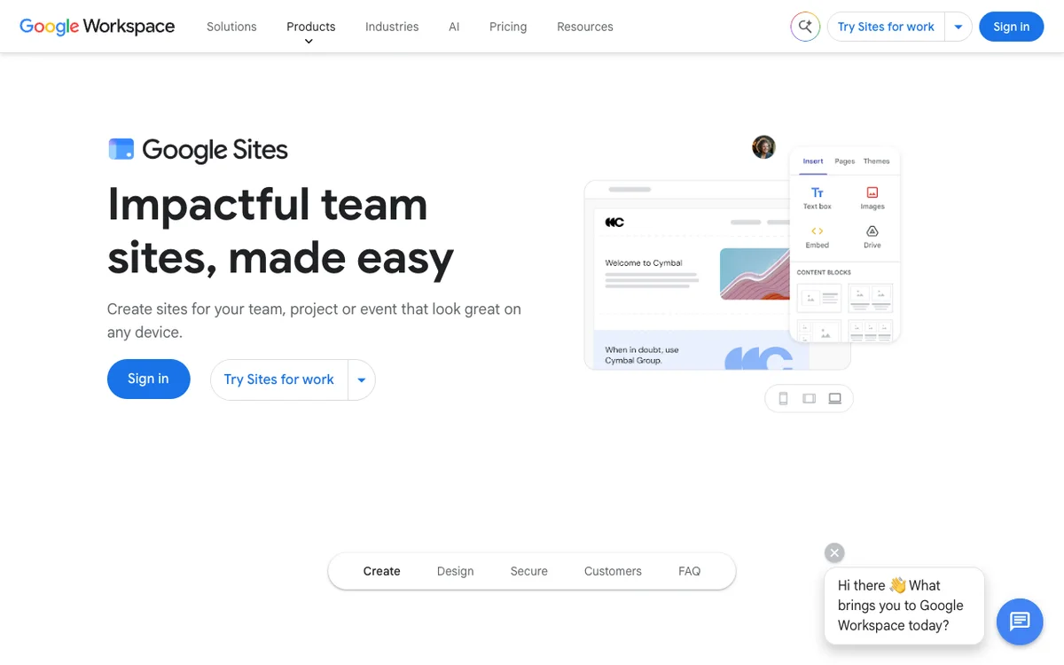 Google Sites product page