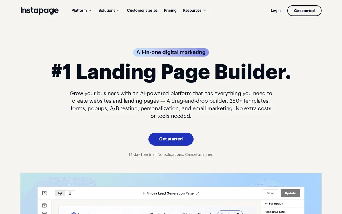 Instapage homepage at https://instapage.com/, captured September 2026
