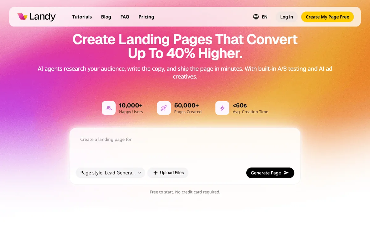 Landy AI homepage