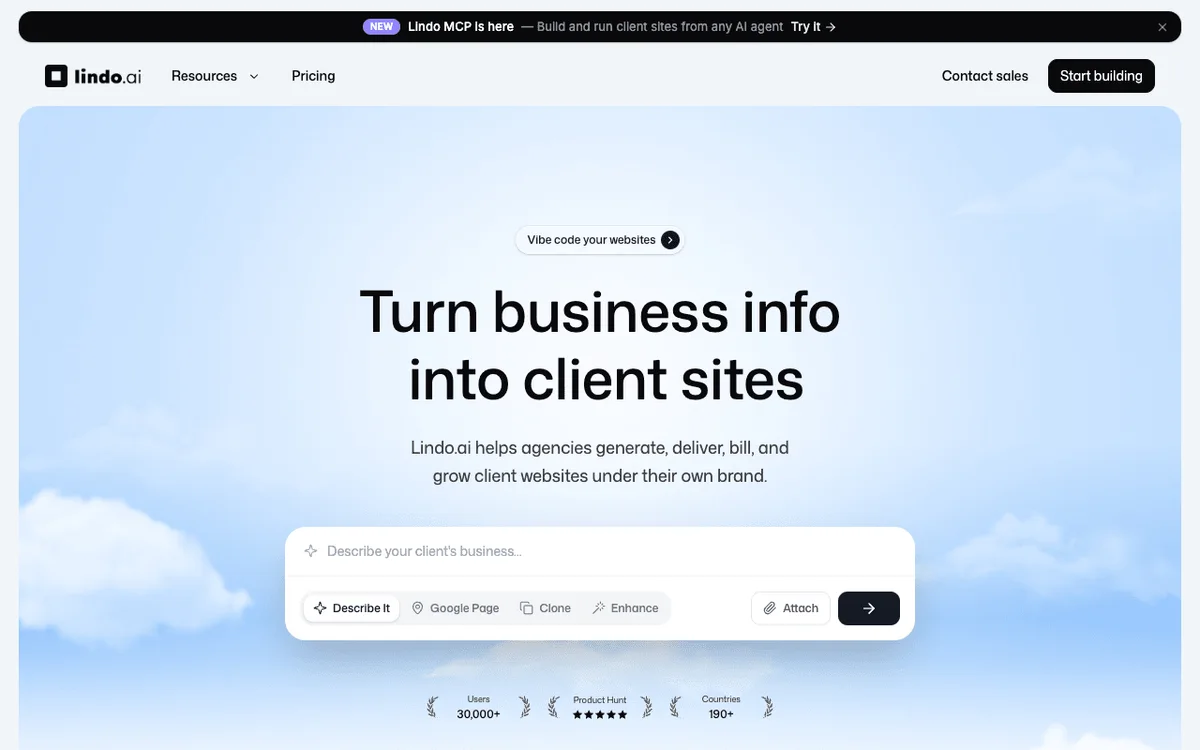 Lindo AI homepage