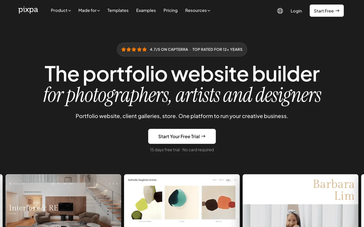 Pixpa homepage