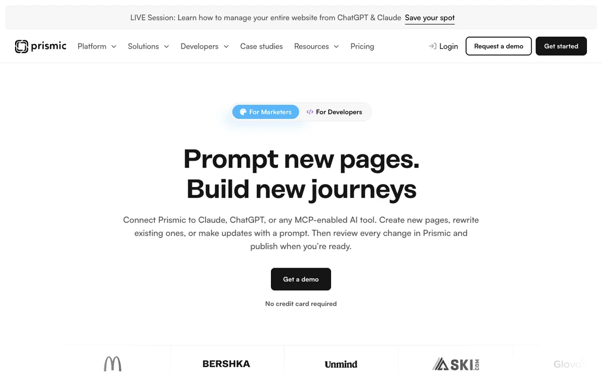 Prismic homepage